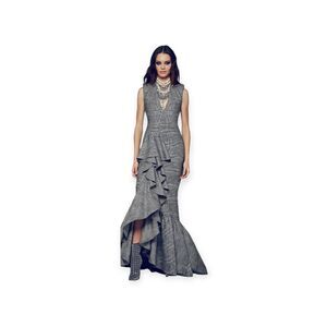Alice + Olivia Birch Houndstooth Ruffle Maxi Dress Black Gray White Size S